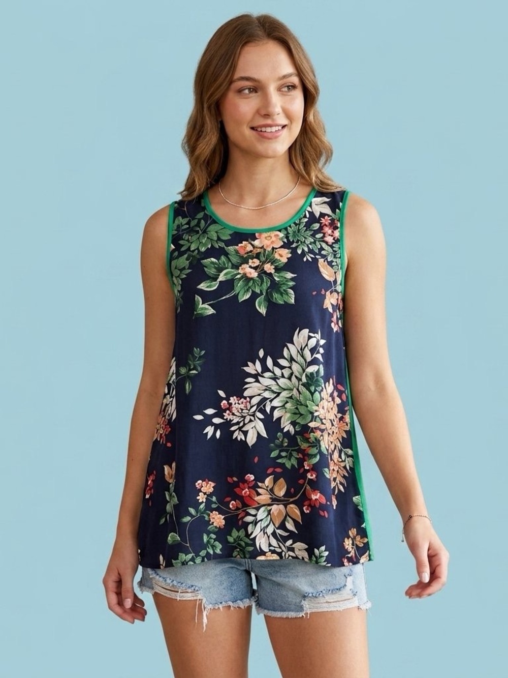 Betsy’s Boutique Shop Floral front sleeveless tank top with green back Size S